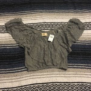 Lace off the shoulder crop top.